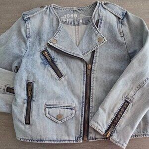 GAP 1969 Denim Moto Jacket Women's Size Medium- Blue Denim Ja